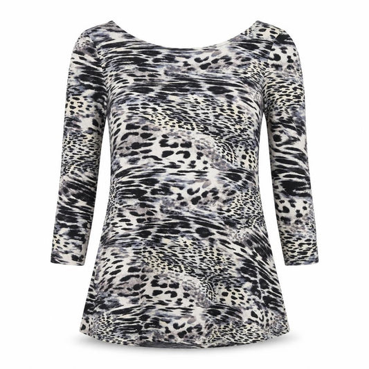 Marks and Spencer Womens Grey Animal Print Viscose Basic Blouse Size 8 Round Neck - Leopard Print