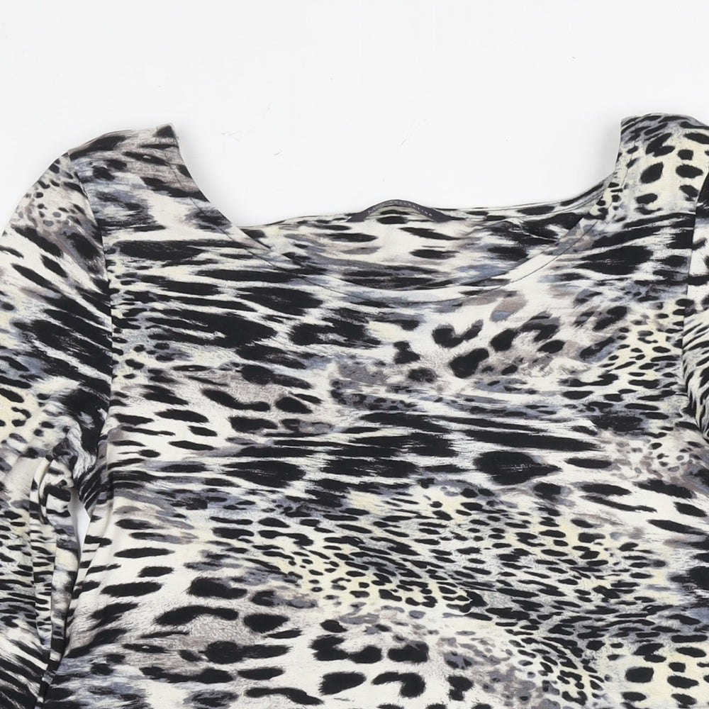 Marks and Spencer Womens Grey Animal Print Viscose Basic Blouse Size 8 Round Neck - Leopard Print