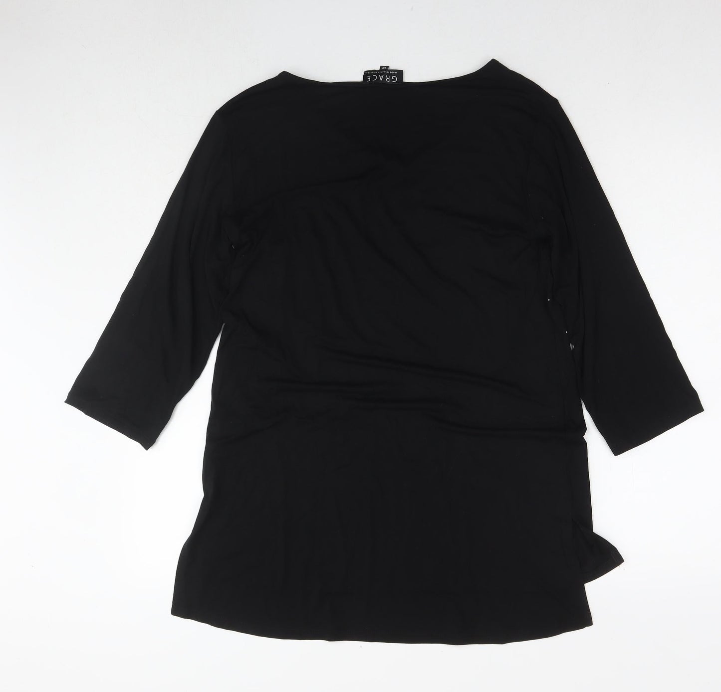 Grace Womens Black Viscose Tunic Blouse Size 12 Round Neck - Embellishment Detail