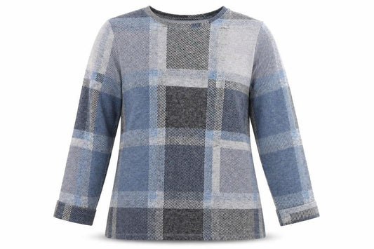 Marks and Spencer Womens Blue Check Polyester Basic Blouse Size 12 Round Neck