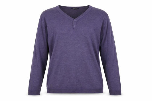 Front view of Red Herring women’s purple v-neck acrylic jumper, size XL