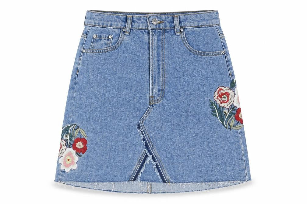 Zara Womens Blue Cotton A-Line Skirt Size S Zip - Flowers