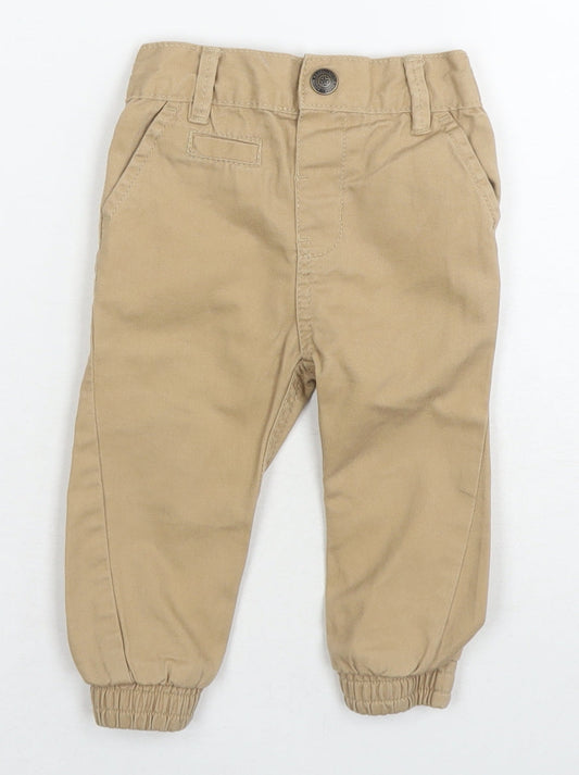 Little Rebel Boys Beige Cotton Capri Trousers Size 9-12 Months Zip