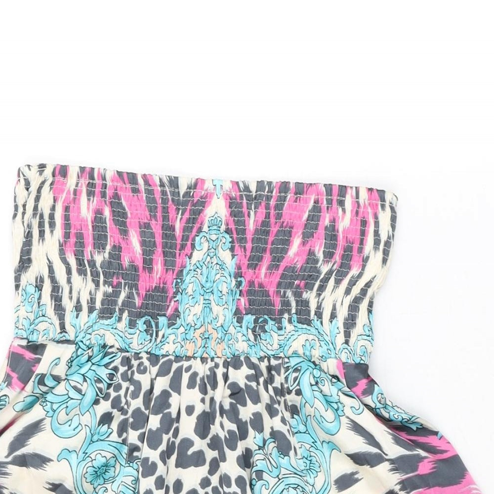 River Island Womens Multicoloured Animal Print Polyester Basic T-Shirt Size S Off the Shoulder