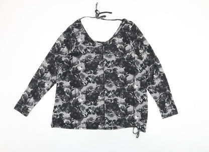 Next Womens Grey Floral Modal Basic T-Shirt Size 16 Round Neck