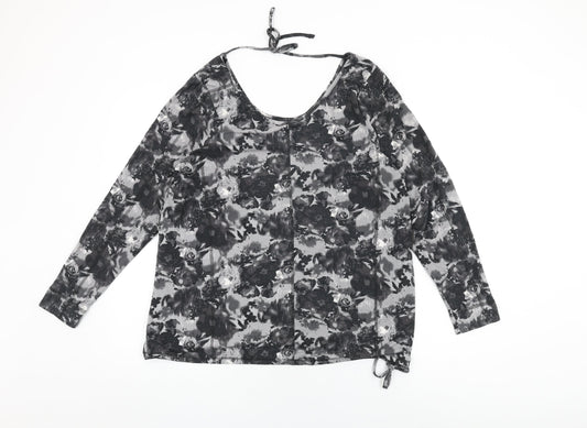NEXT Womens Grey Floral Modal Basic T-Shirt Size 16 Round Neck