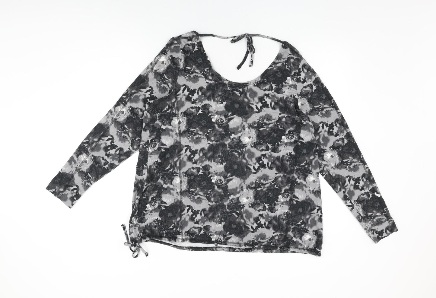 NEXT Womens Grey Floral Modal Basic T-Shirt Size 16 Round Neck