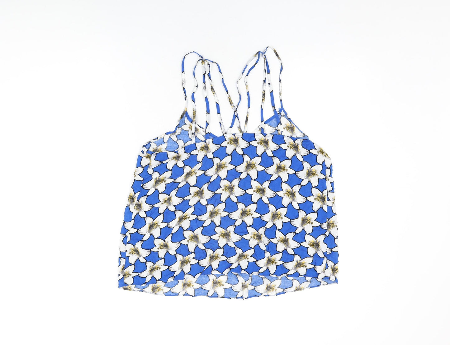 Topshop Womens Blue Floral Viscose Camisole T-Shirt Size 16 V-Neck