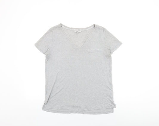 NEXT Womens Grey Viscose Basic T-Shirt Size 12 V-Neck