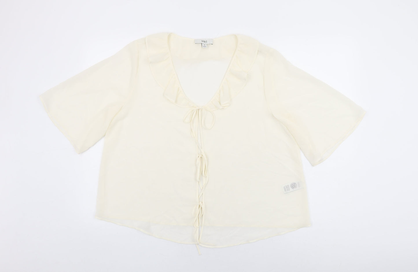 Marks and Spencer Womens Ivory Polyester Basic Blouse Size 16 V-Neck