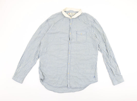 Label Lab Mens Blue Striped Cotton Button-Up Size XL Collared Button