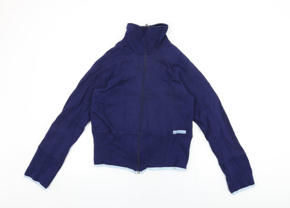 Additional front view of ELLE women’s blue cotton full zip sweatshirt, size L, zip