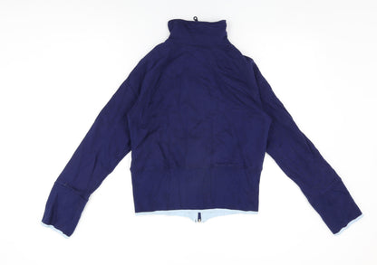 Back view of ELLE women’s blue cotton full zip sweatshirt, size L, zip