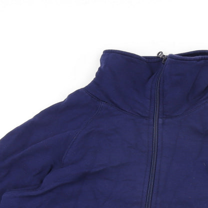 Close-up detail of ELLE women’s blue cotton full zip sweatshirt, size L, zip
