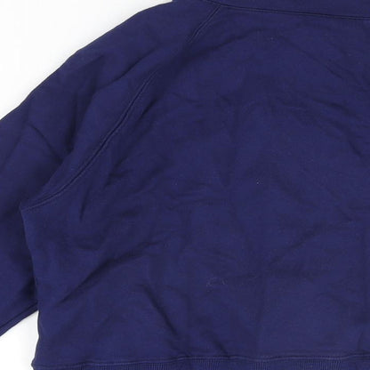 Brand and care label for ELLE women’s blue cotton full zip sweatshirt, size L, zip