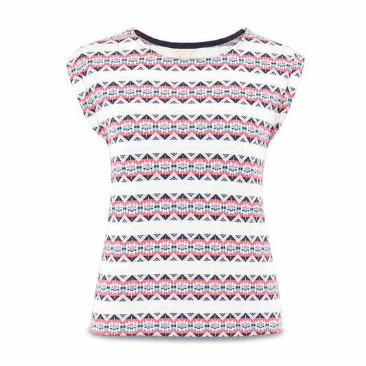 Springfield Womens Ivory Geometric Cotton Basic T-Shirt Size S Boat Neck