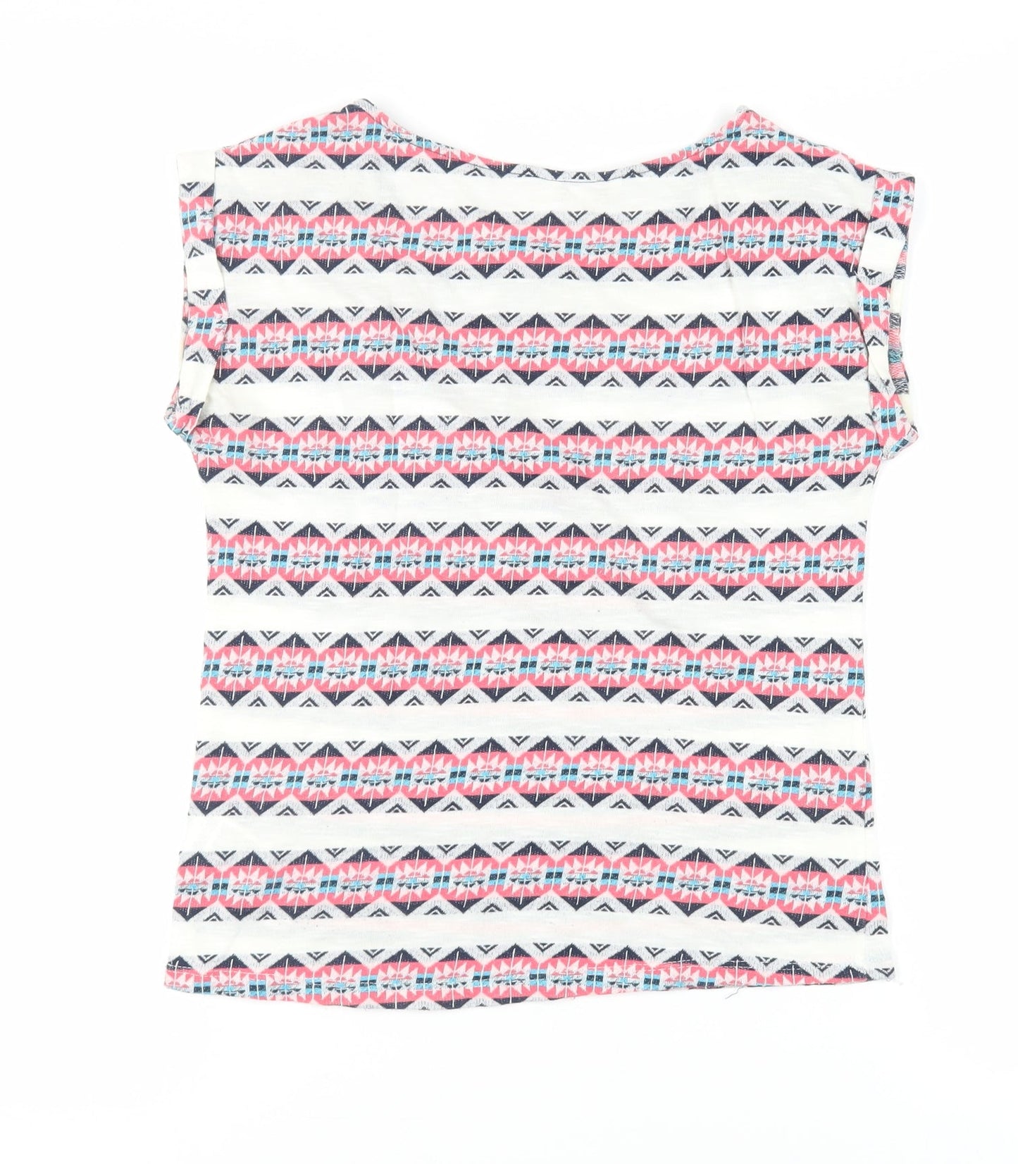 Springfield Womens Ivory Geometric Cotton Basic T-Shirt Size S Boat Neck