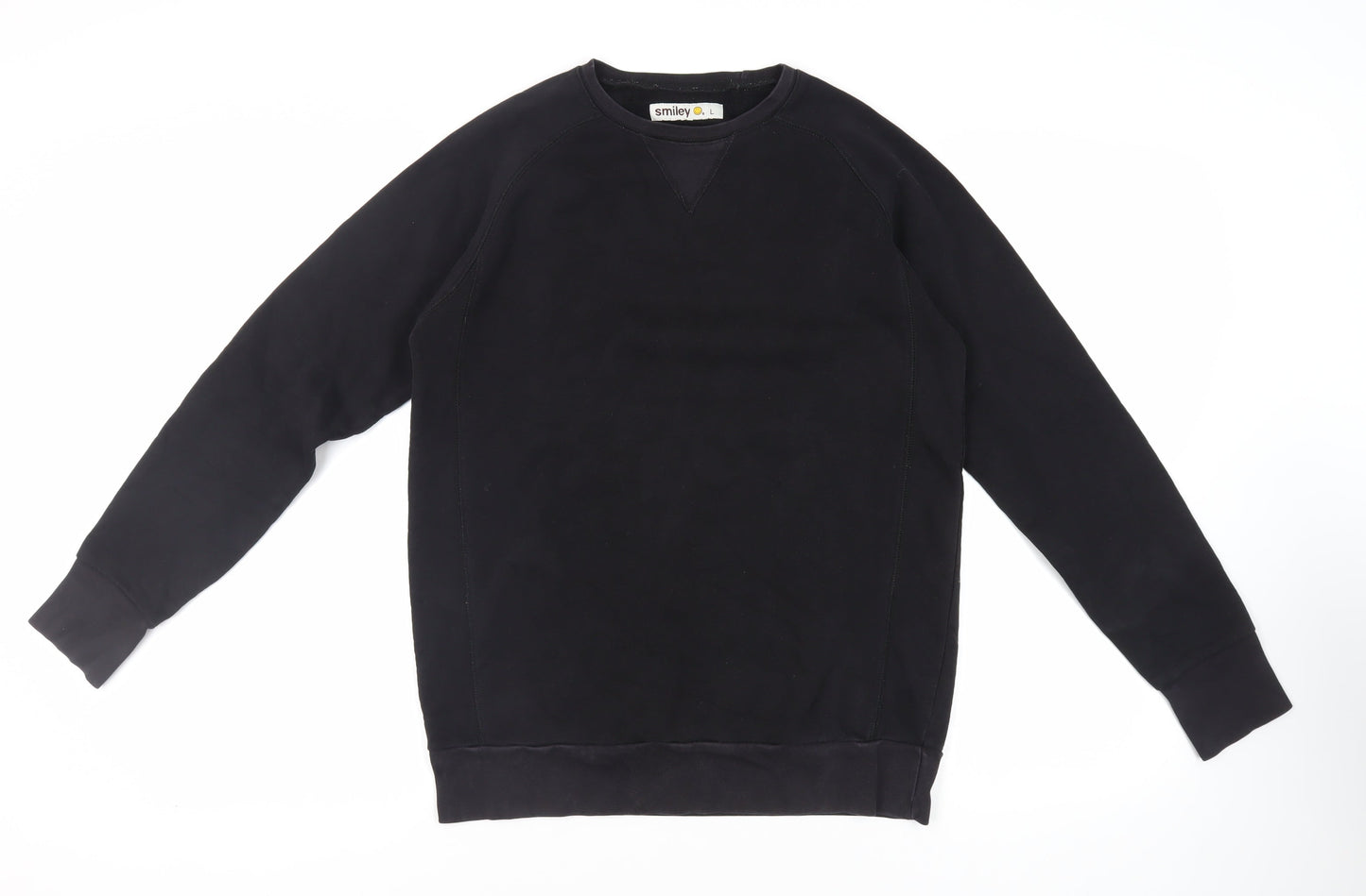 Smiley Mens Black Cotton Pullover Sweatshirt Size L