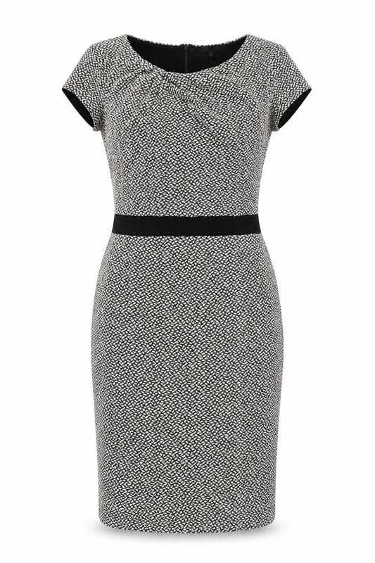 Great Plains London Womens Black Geometric Viscose Pencil Dress Size S Boat Neck Zip