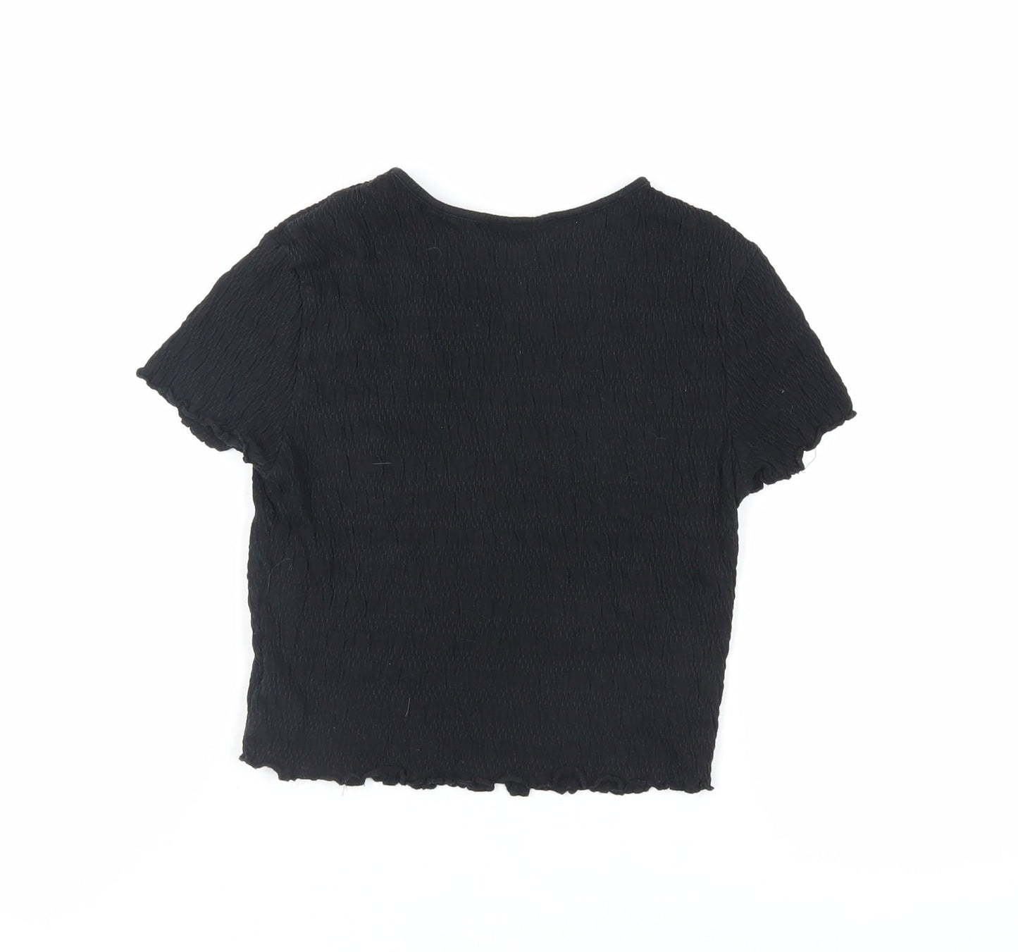 H&M Womens Black Cotton Cropped T-Shirt Size S Crew Neck - Textured