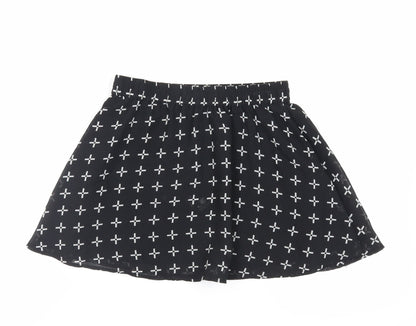Vans Womens Black Geometric Polyacrylate Fibre Mini Skirt Size S - Elasticated Waist