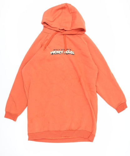 Disney Womens Orange Polyester Pullover Hoodie Size S Pullover - Mickey Mouse