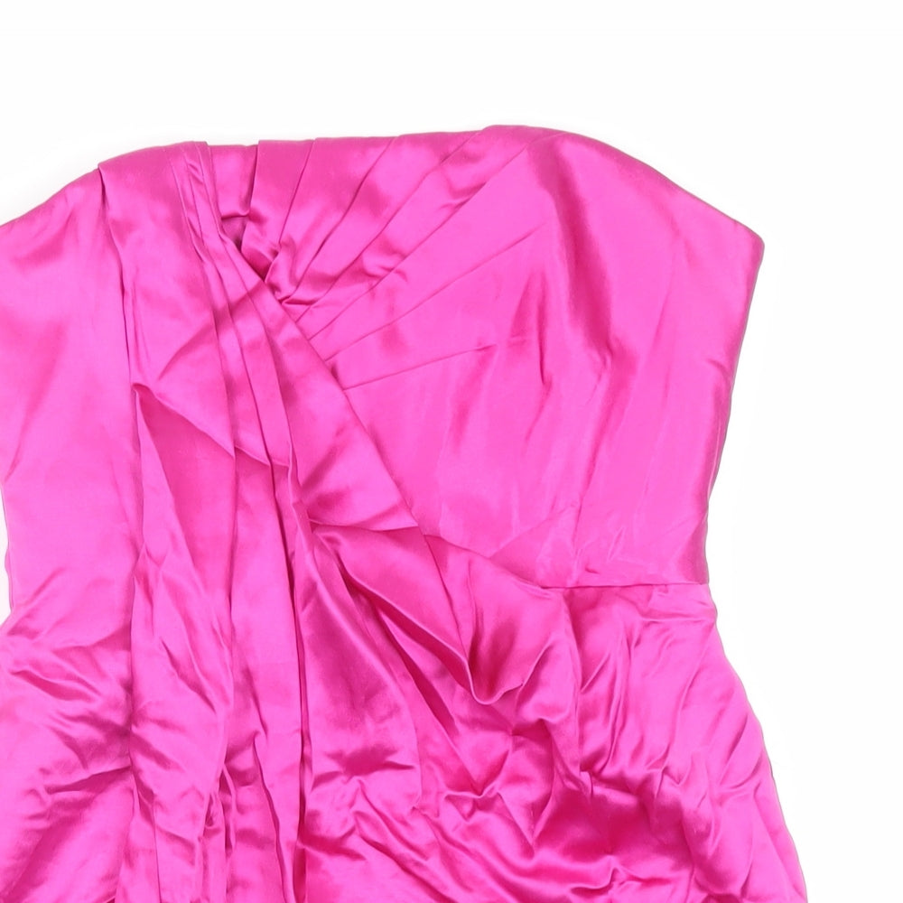 BCBGMAXAZRIA Womens Pink Silk Mini Size 4 Off the Shoulder Zip