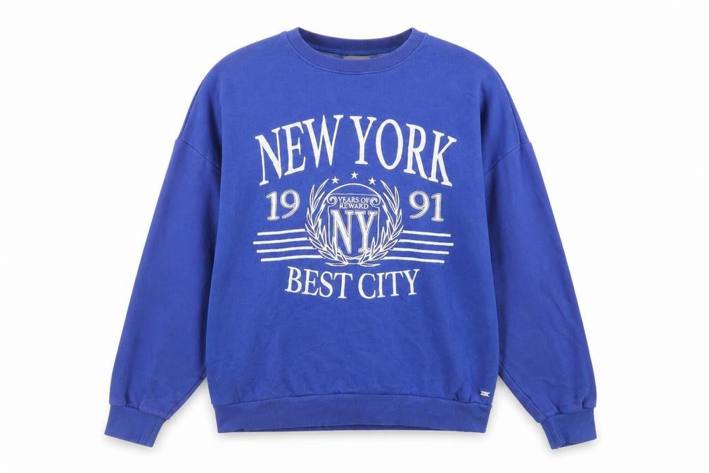Pull&Bear Womens Blue Cotton Pullover Sweatshirt Size M Pullover - New York