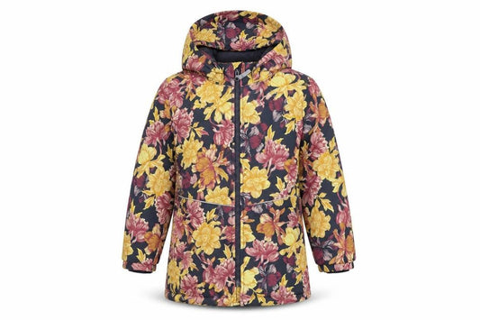 NAME IT Girls Grey Floral Basic Coat Coat Size 7 Years Zip - Hooded