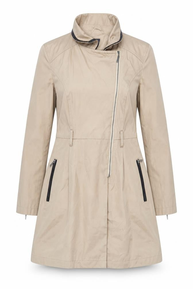 Oasis Womens Beige Overcoat Coat Size S Zip - Zipped Pockets