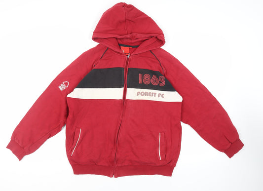 Forest FC Mens Red Cotton Full Zip Hoodie Size L - Logo Pockets