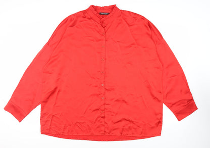 Boohoo Womens Red Polyester Basic Button-Up Size 22 Mock Neck
