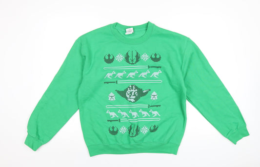 Preloved Star Wars Mens Green Cotton Pullover Sweatshirt Size M - Star Wars Christmas - Front