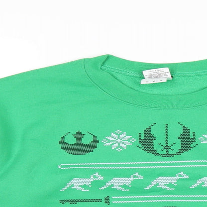Close-up detail of Star Wars men’s green cotton pullover sweatshirt, size M, - star wars christmas