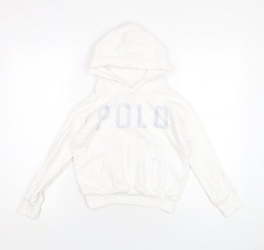 Polo Ralph Lauren Girls White Cotton Pullover Hoodie Size 8-9 Years Pullover