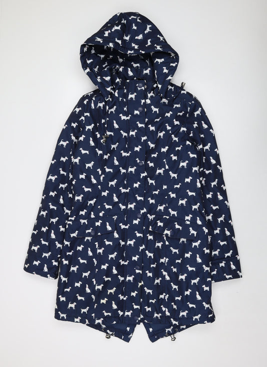 Finesse Womens Blue Geometric Parka Coat Size 10 Zip