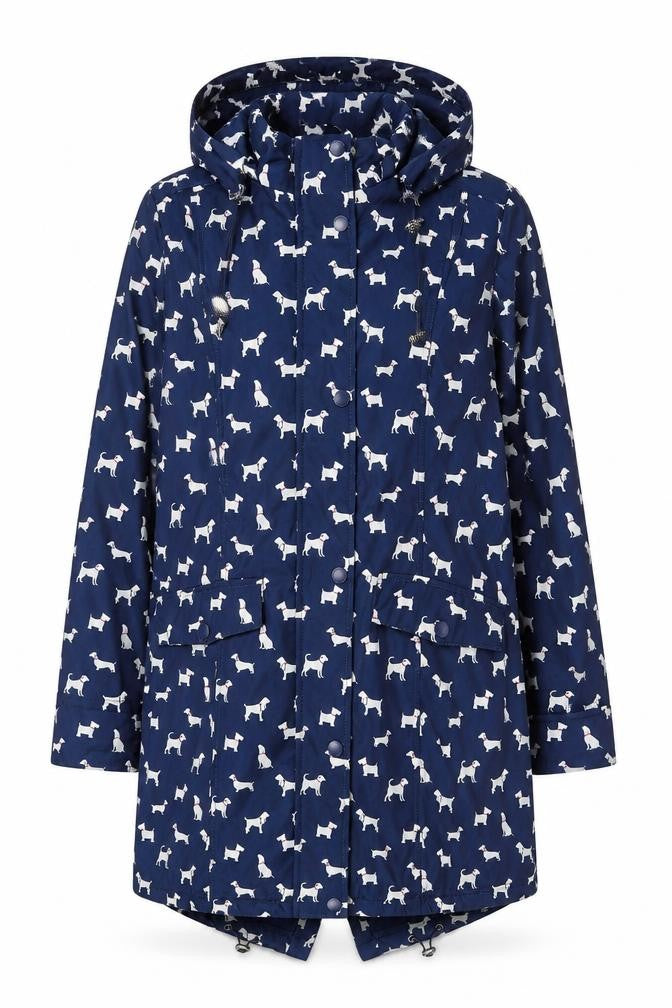 Finesse Womens Blue Geometric Parka Coat Size 10 Zip