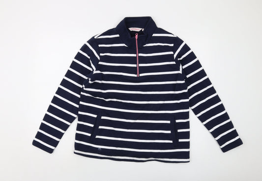 Board Angels Womens Blue Striped Cotton Pullover Sweatshirt Size 16 Zip