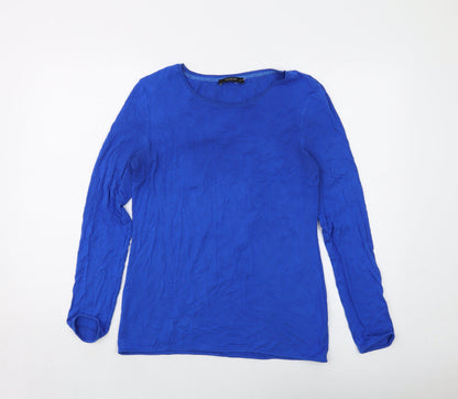 Additional front view of Autograph women’s blue modal basic t-shirt, size UK 10, crew neck