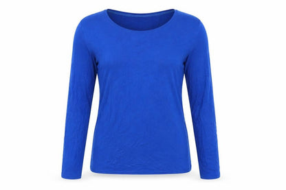 Front view of Autograph women’s blue modal basic t-shirt, size UK 10, crew neck