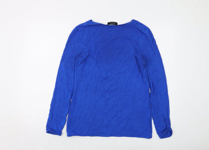 Back view of Autograph women’s blue modal basic t-shirt, size UK 10, crew neck