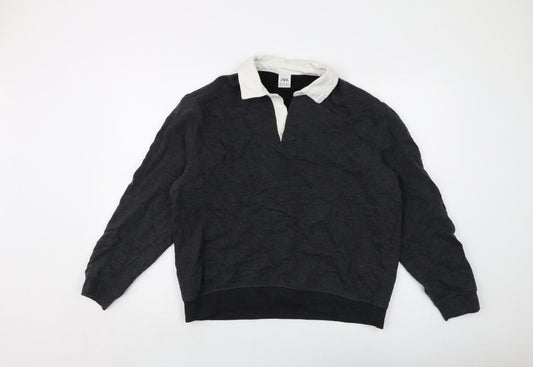 Zara Womens Grey Cotton Pullover Sweatshirt Size L Button
