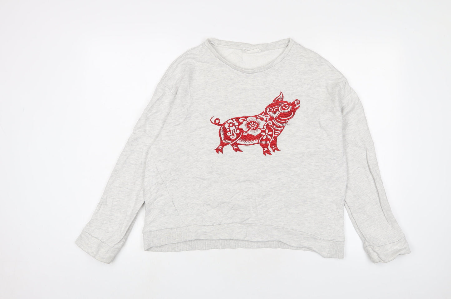 Mango Womens Grey Cotton Pullover Sweatshirt Size L Pullover - Embroidered