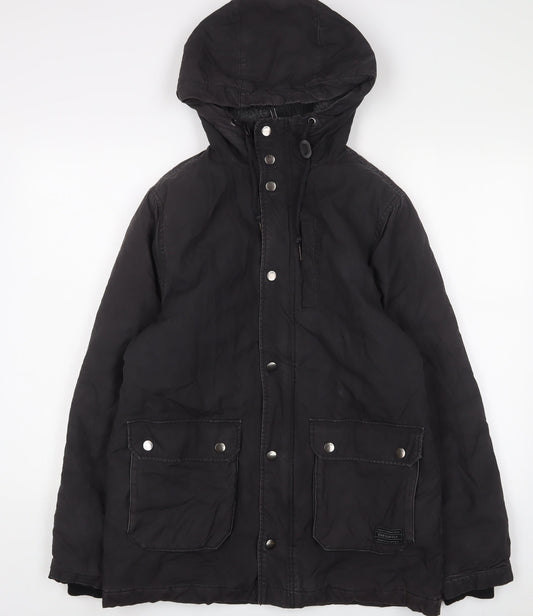 H&M Mens Black Quilted Coat Size M Zip