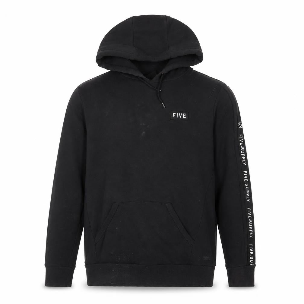 FIVE Mens Black Cotton Pullover Hoodie Size M - Embroidered