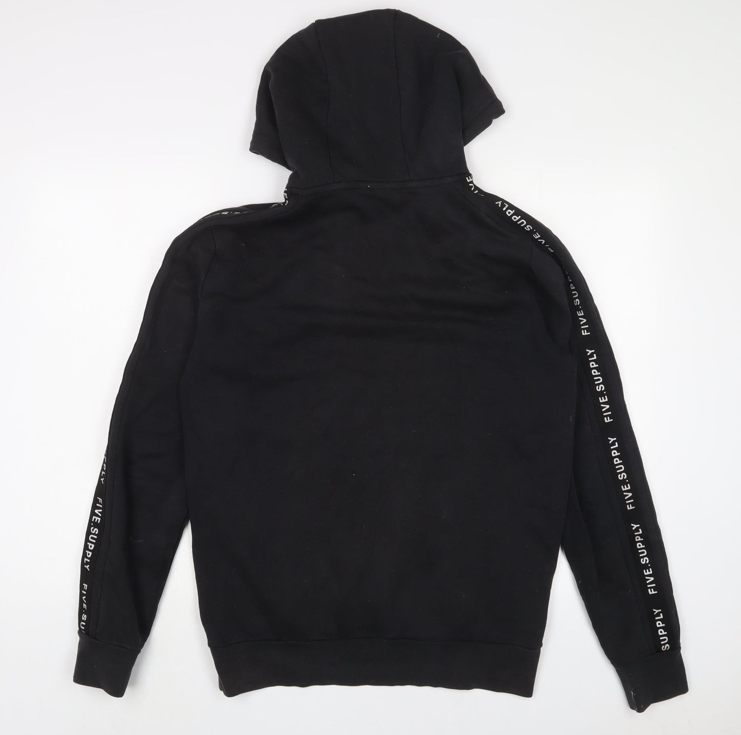 FIVE Mens Black Cotton Pullover Hoodie Size M - Embroidered
