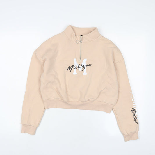 New Look Girls Beige Cotton Pullover Sweatshirt Size 12-13 Years Zip - Michigan