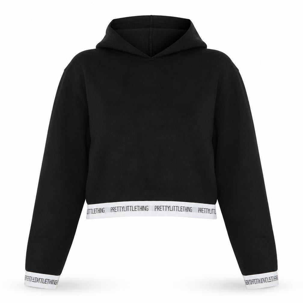 PRETTYLITTLETHING Womens Black Cotton Pullover Hoodie Size S Pullover - Logo