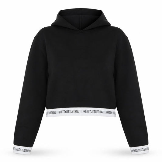 PRETTYLITTLETHING Womens Black Cotton Pullover Hoodie Size S Pullover - Logo
