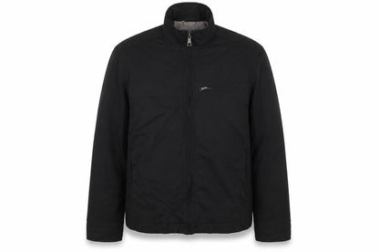 Front view of Autograph men’s black jacket coat, size M, zip